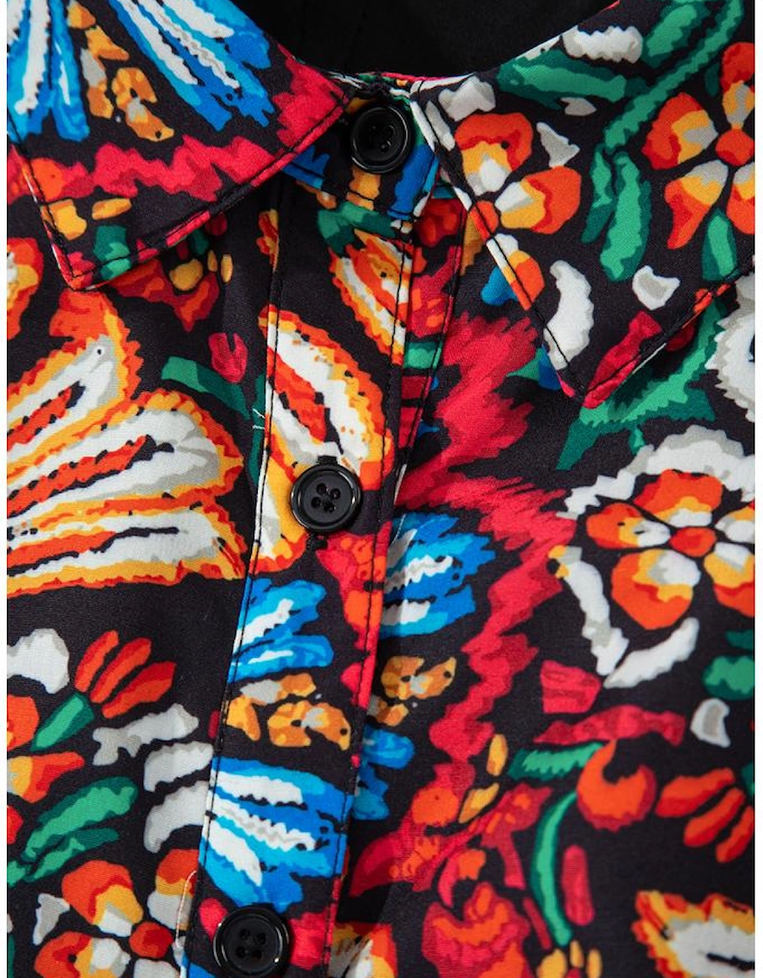 Multicolour Floral Puff Short Sleeve Shirt Mini Dress