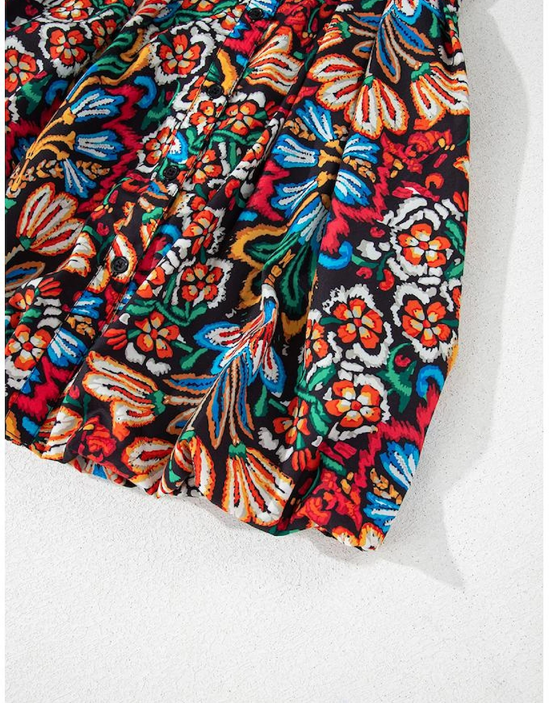 Multicolour Floral Puff Short Sleeve Shirt Mini Dress