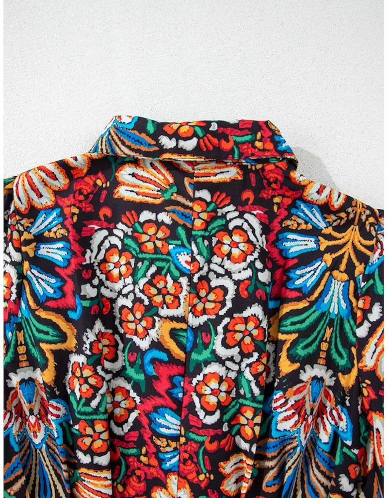 Multicolour Floral Puff Short Sleeve Shirt Mini Dress