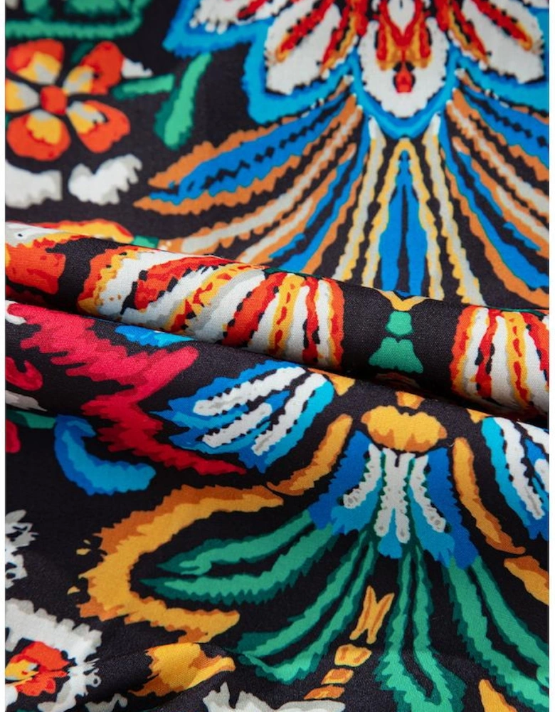 Multicolour Floral Puff Short Sleeve Shirt Mini Dress