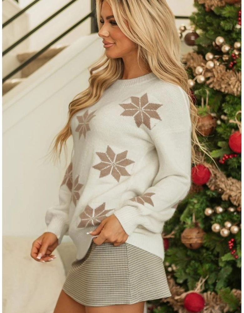 White Snowflake Christmas Tunic Sweater