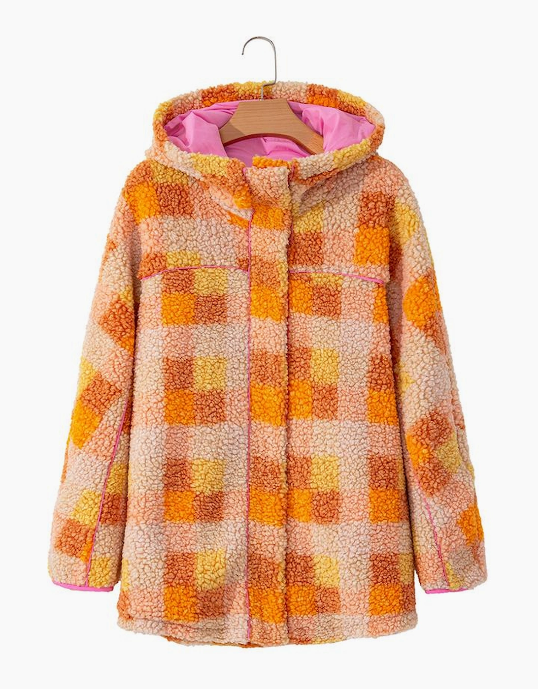 Orange Checkered Sherpa Hooded Jacket