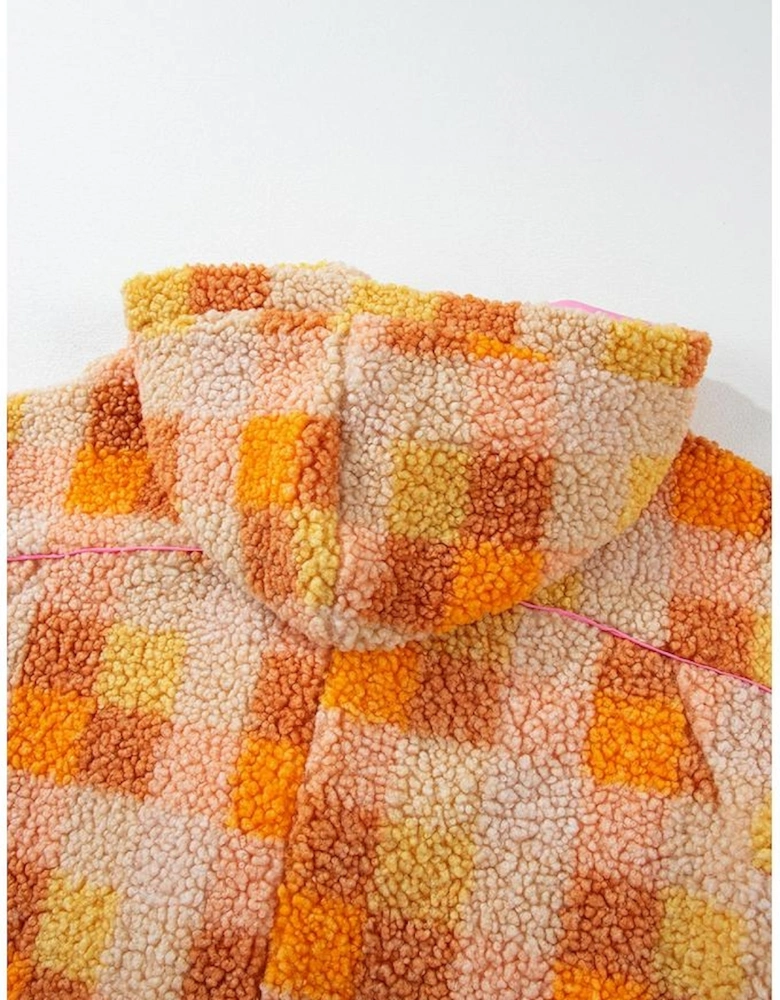 Orange Checkered Sherpa Hooded Jacket