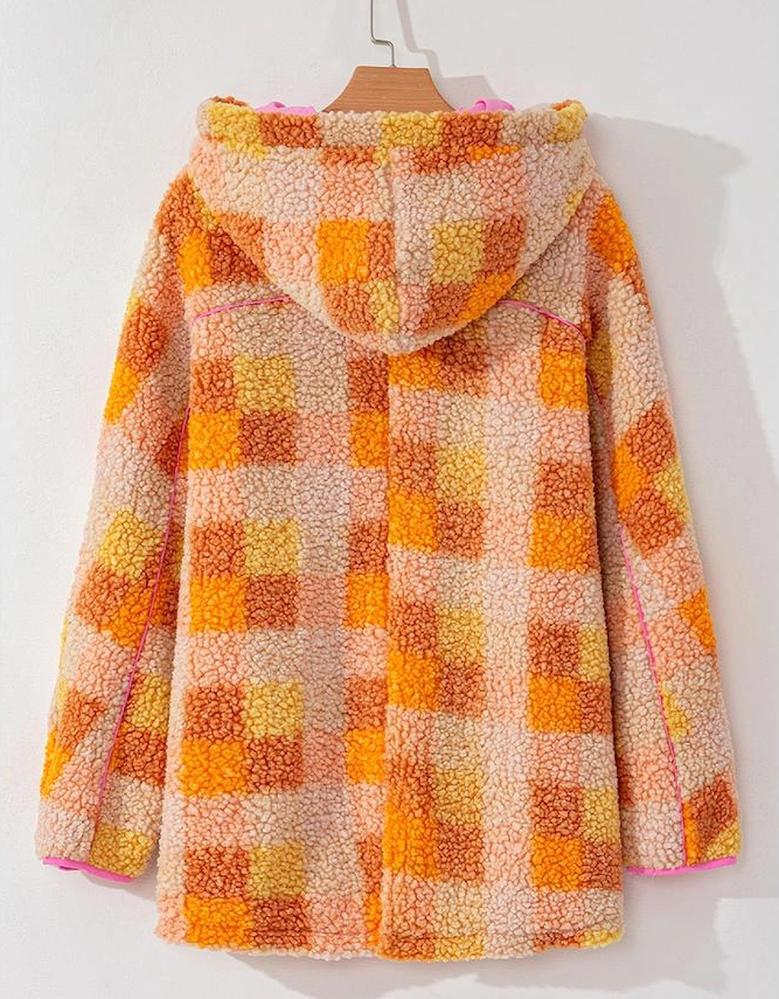 Orange Checkered Sherpa Hooded Jacket