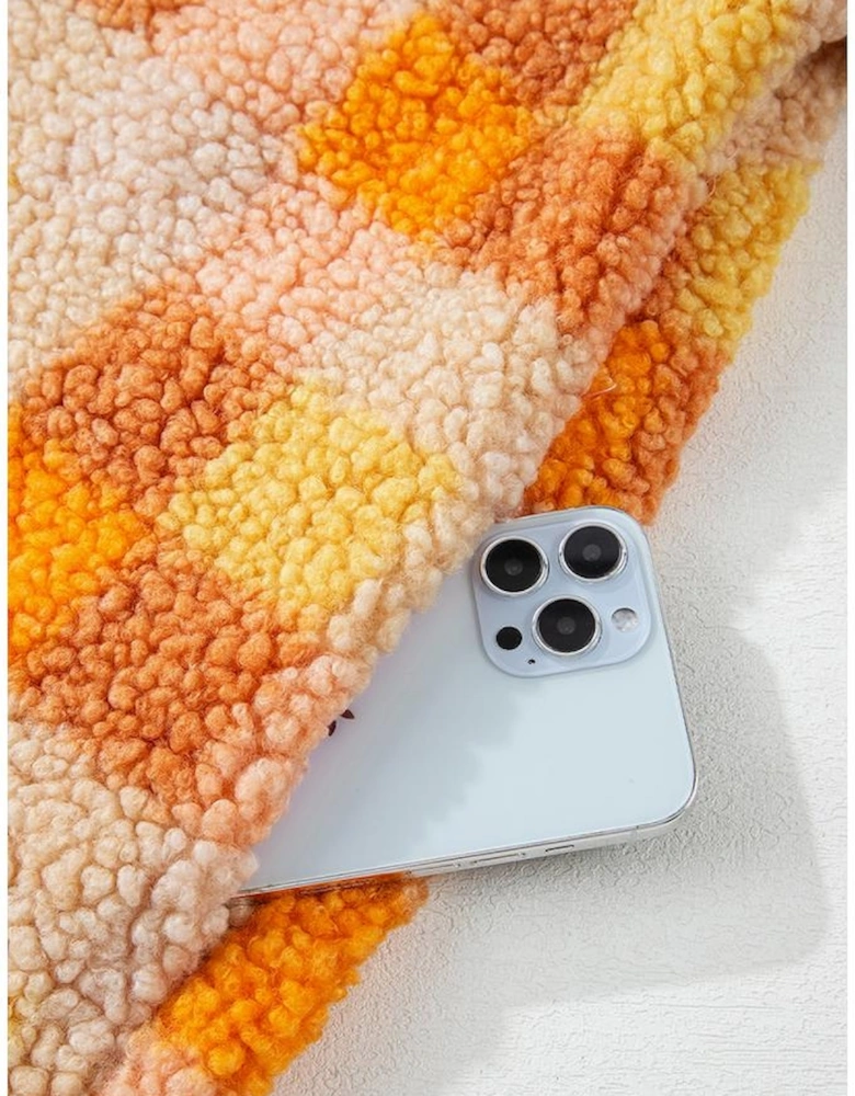 Orange Checkered Sherpa Hooded Jacket