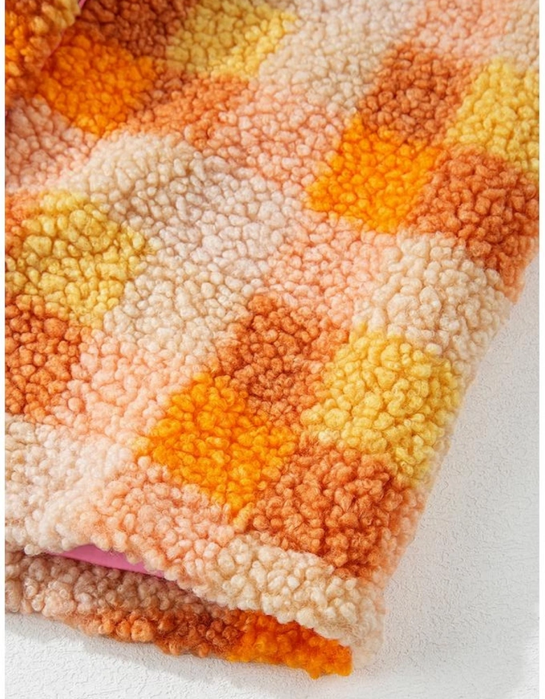 Orange Checkered Sherpa Hooded Jacket