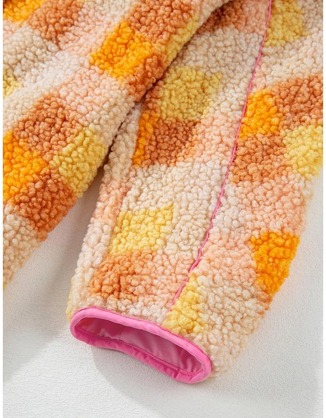 Orange Checkered Sherpa Hooded Jacket