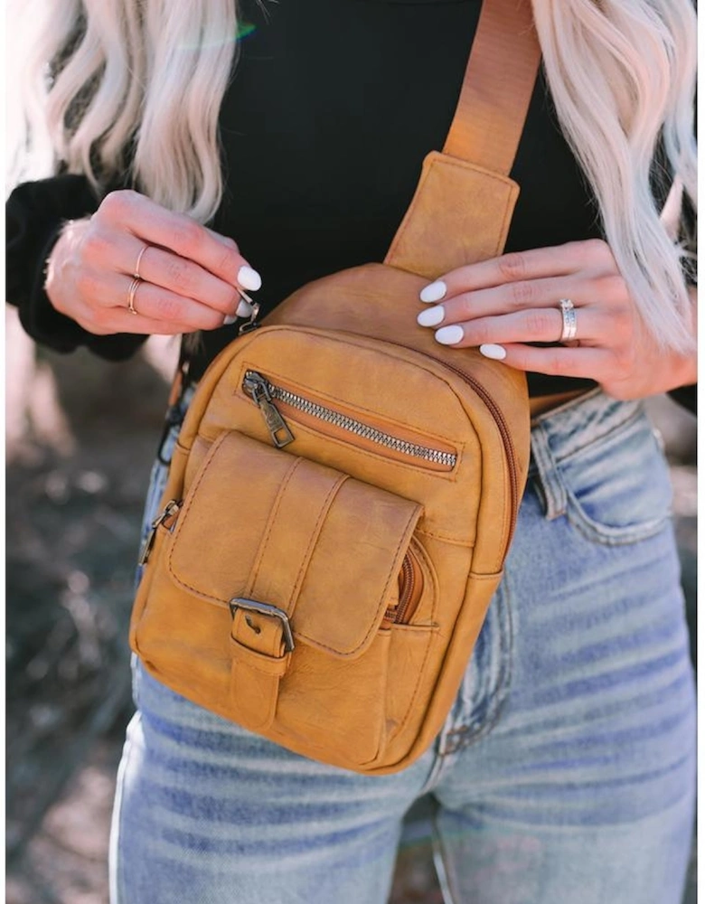 Khaki Vintage Multi Pockets Sling Bag