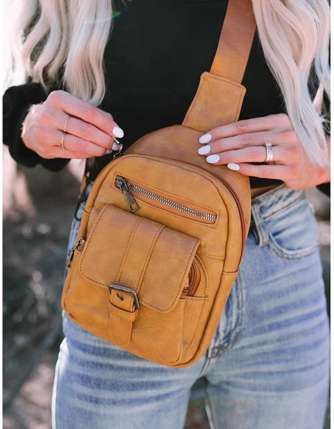 Khaki Vintage Multi Pockets Sling Bag