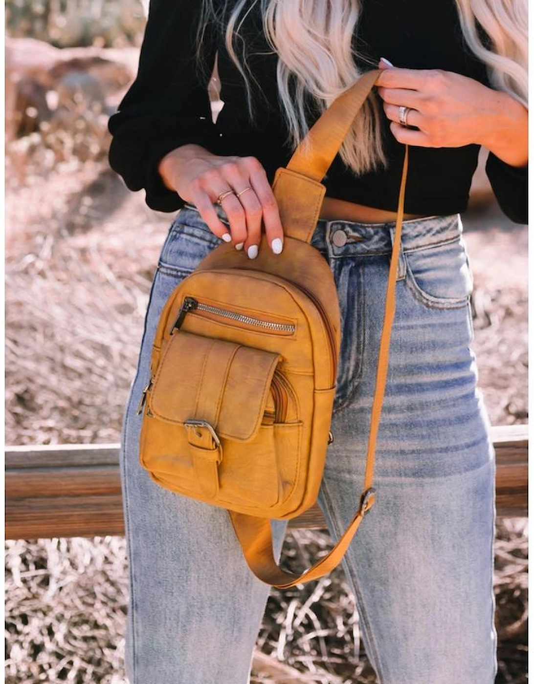 Khaki Vintage Multi Pockets Sling Bag