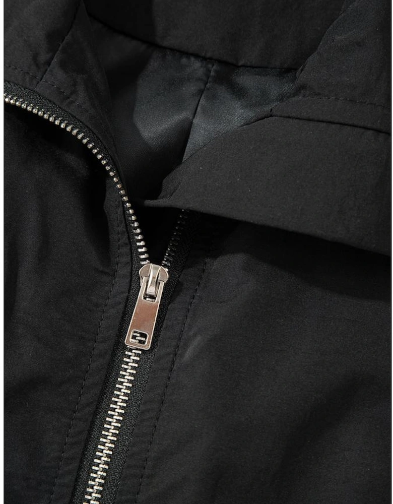 Black Flap Pockets Zip Up High Neck Vest