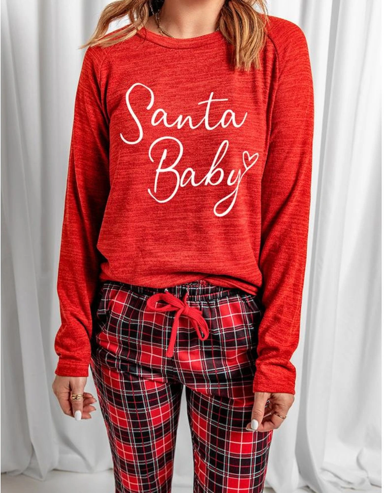 Red Santa Baby Plaid Print Two Piece Pajama Set