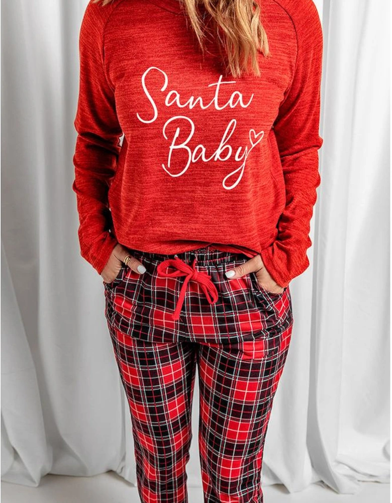 Red Santa Baby Plaid Print Two Piece Pajama Set