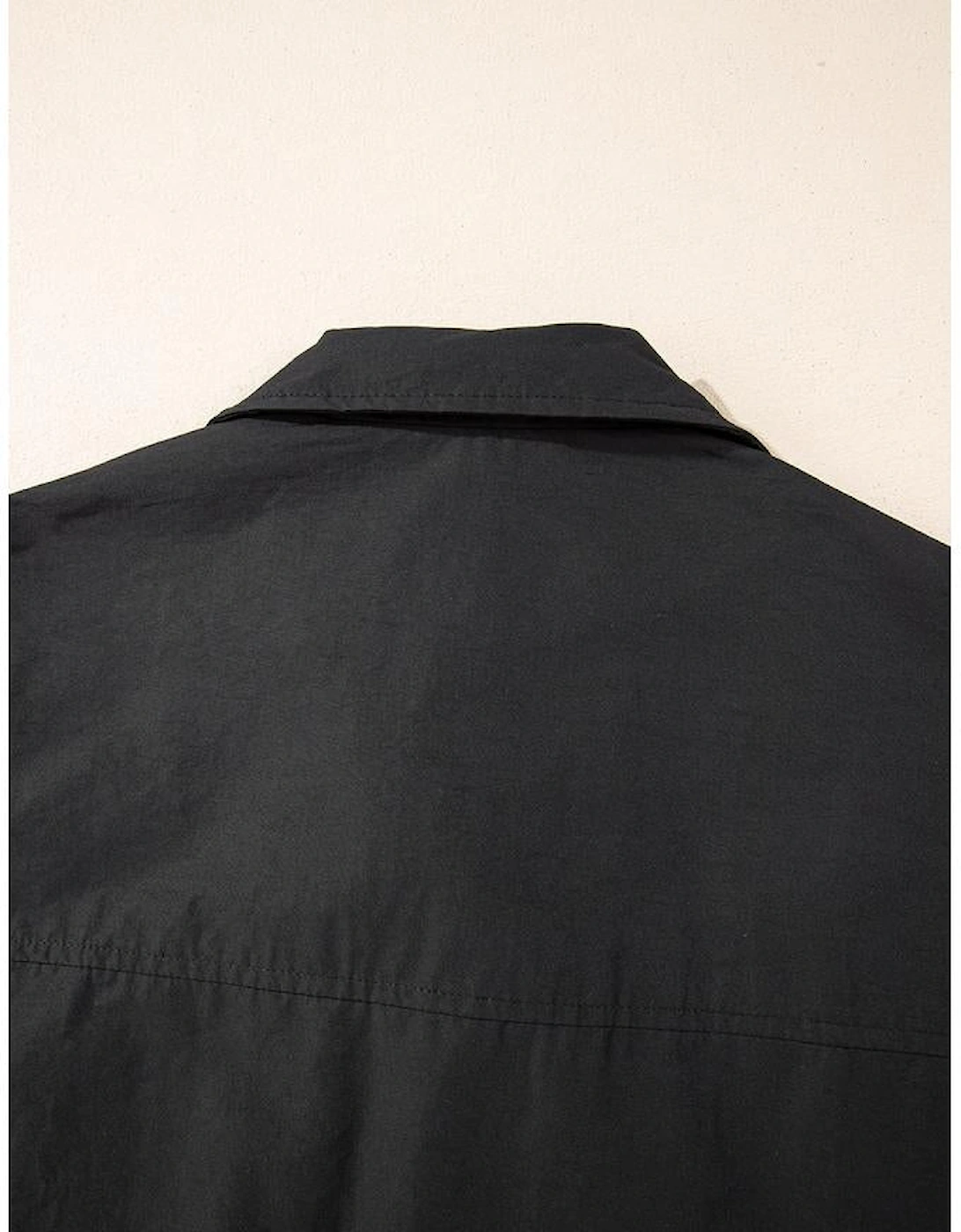 Black Flap Pockets Zip Up High Neck Vest