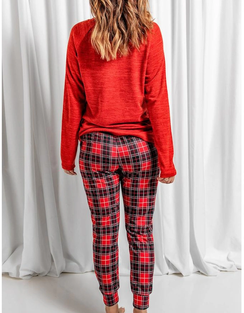 Red Santa Baby Plaid Print Two Piece Pajama Set