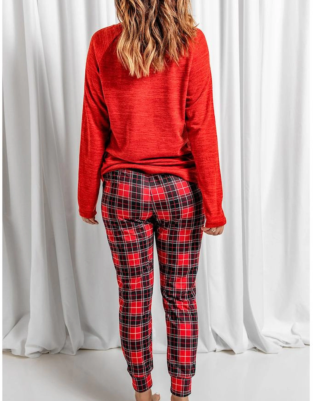Red Santa Baby Plaid Print Two Piece Pajama Set