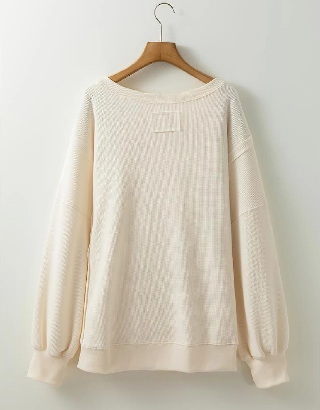 White Solid Color Waffle Knit Drop Shoulder Plus Size Sweatshirt
