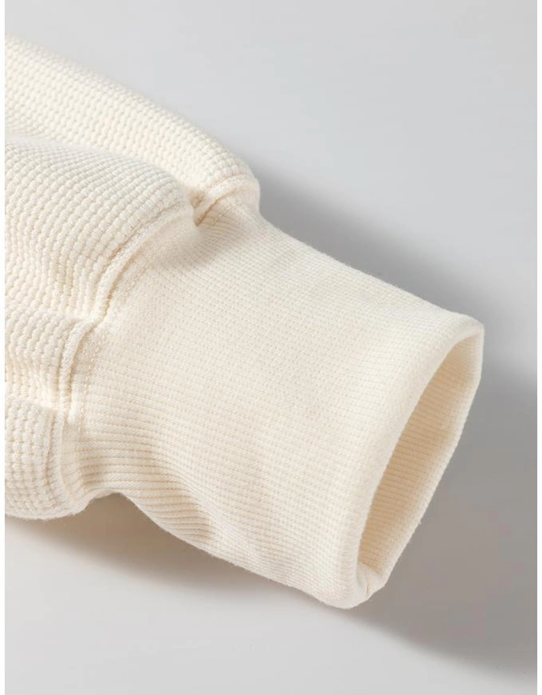 White Solid Color Waffle Knit Drop Shoulder Plus Size Sweatshirt