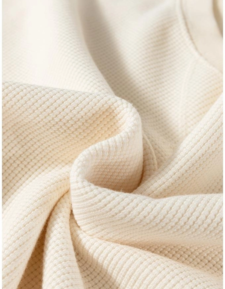 White Solid Color Waffle Knit Drop Shoulder Plus Size Sweatshirt