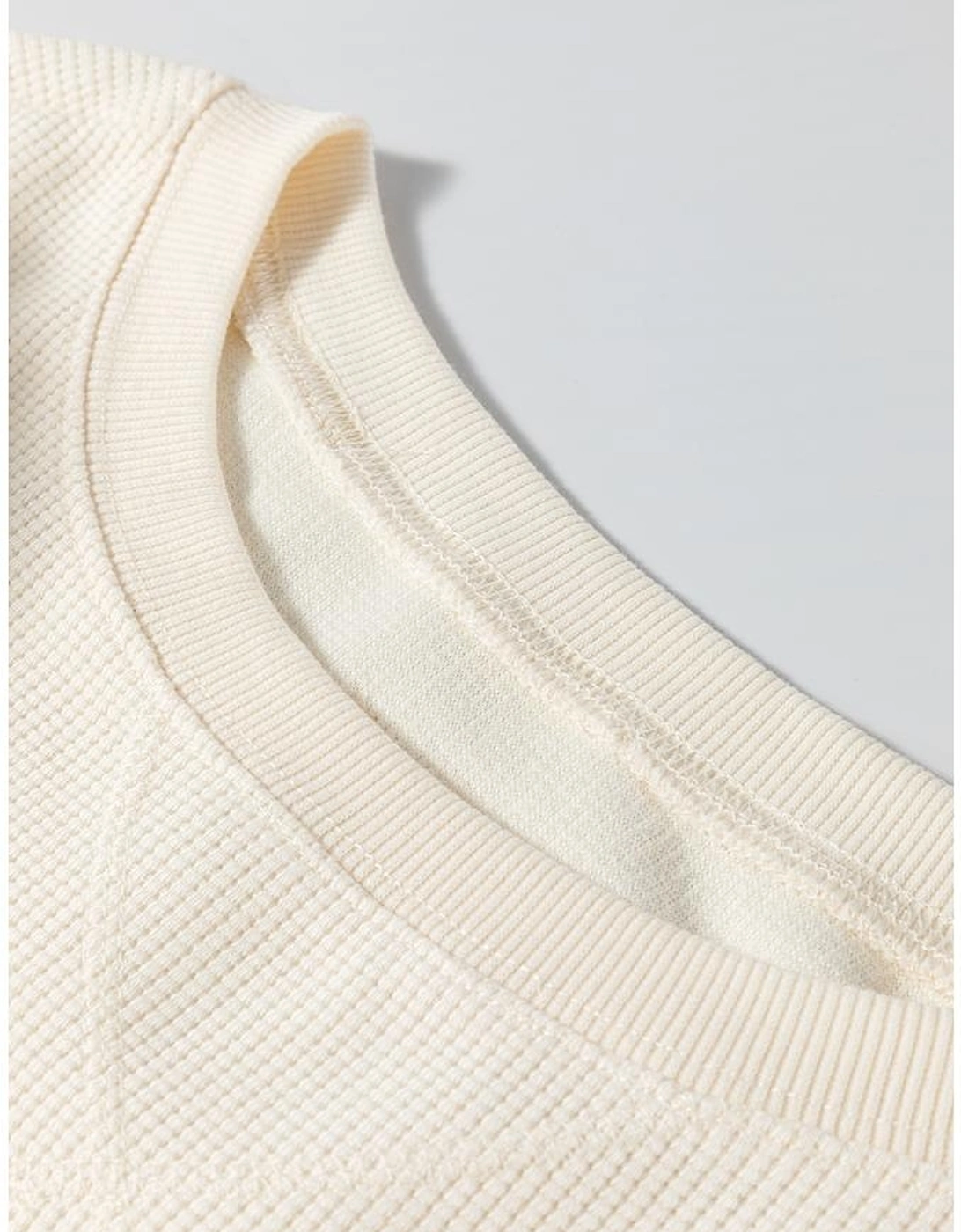 White Solid Color Waffle Knit Drop Shoulder Plus Size Sweatshirt