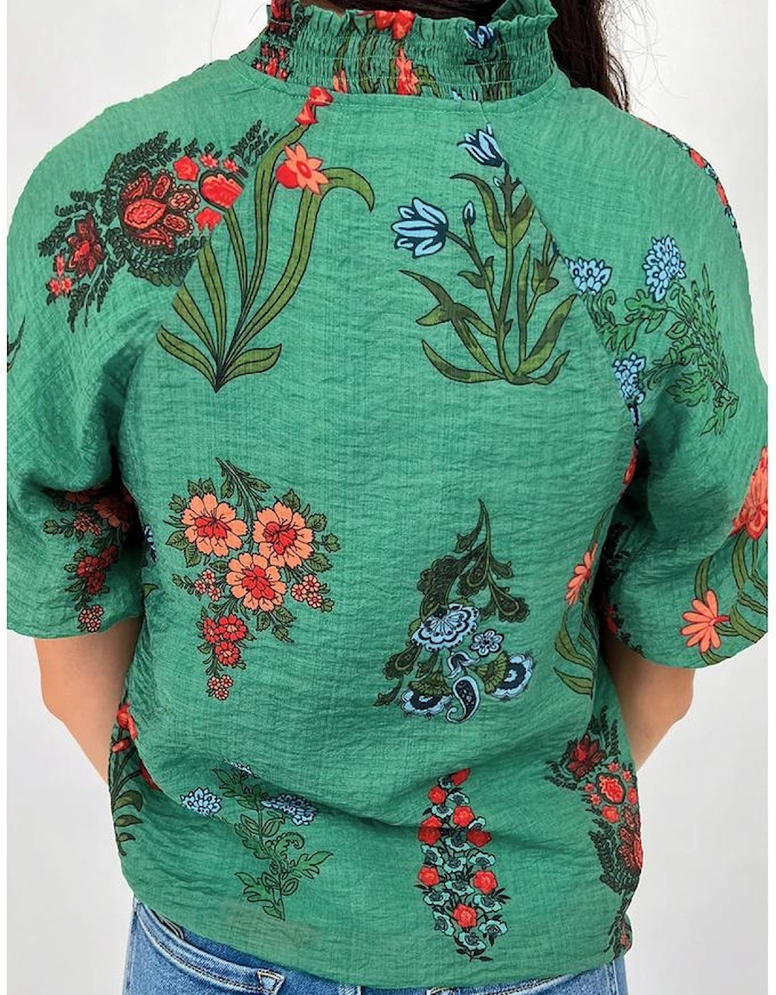 Bright Green Floral Print Buttoned V Neck Short Sleeve Blouse, 13 of 12