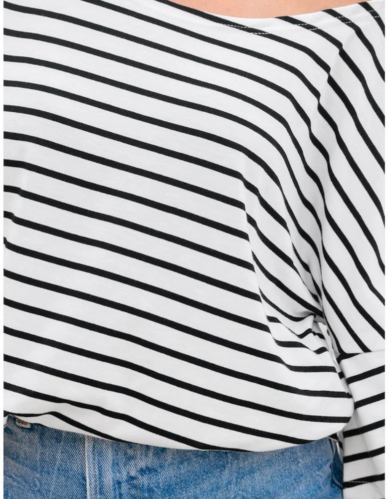 Black Stripe Half Sleeve Scoop Neck Loose Top