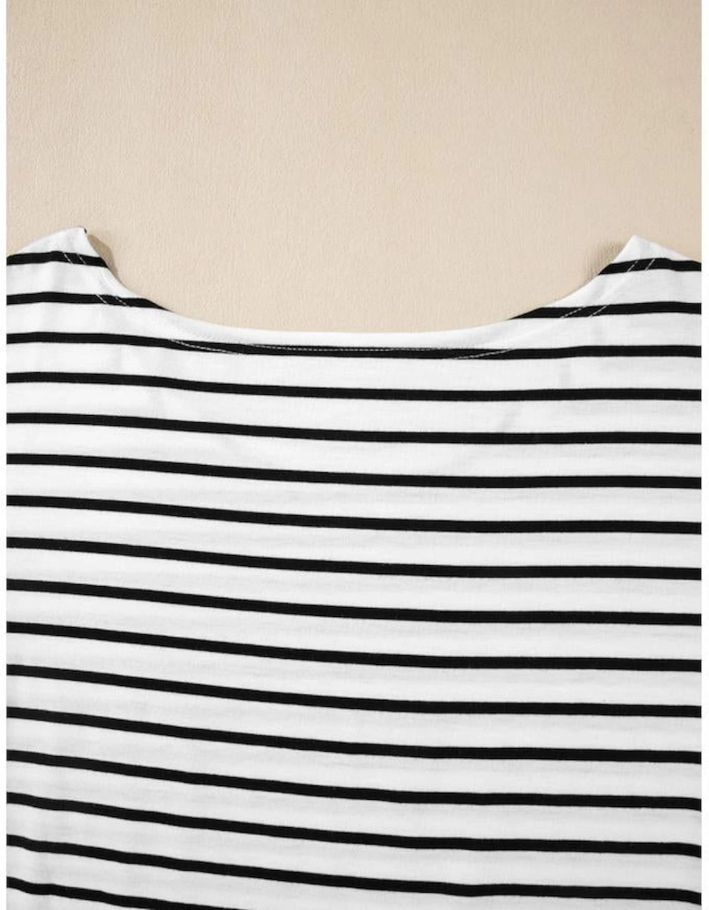 Black Stripe Half Sleeve Scoop Neck Loose Top