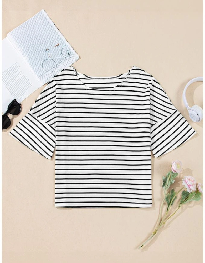 Black Stripe Half Sleeve Scoop Neck Loose Top