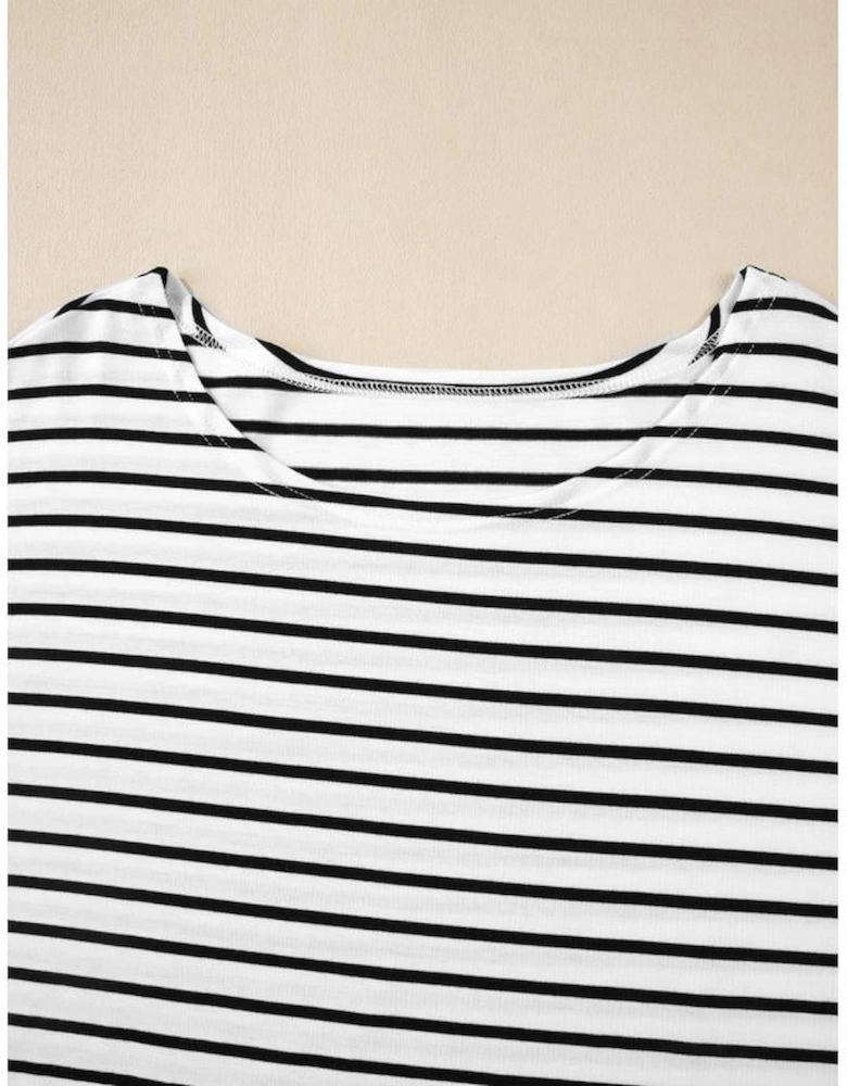 Black Stripe Half Sleeve Scoop Neck Loose Top
