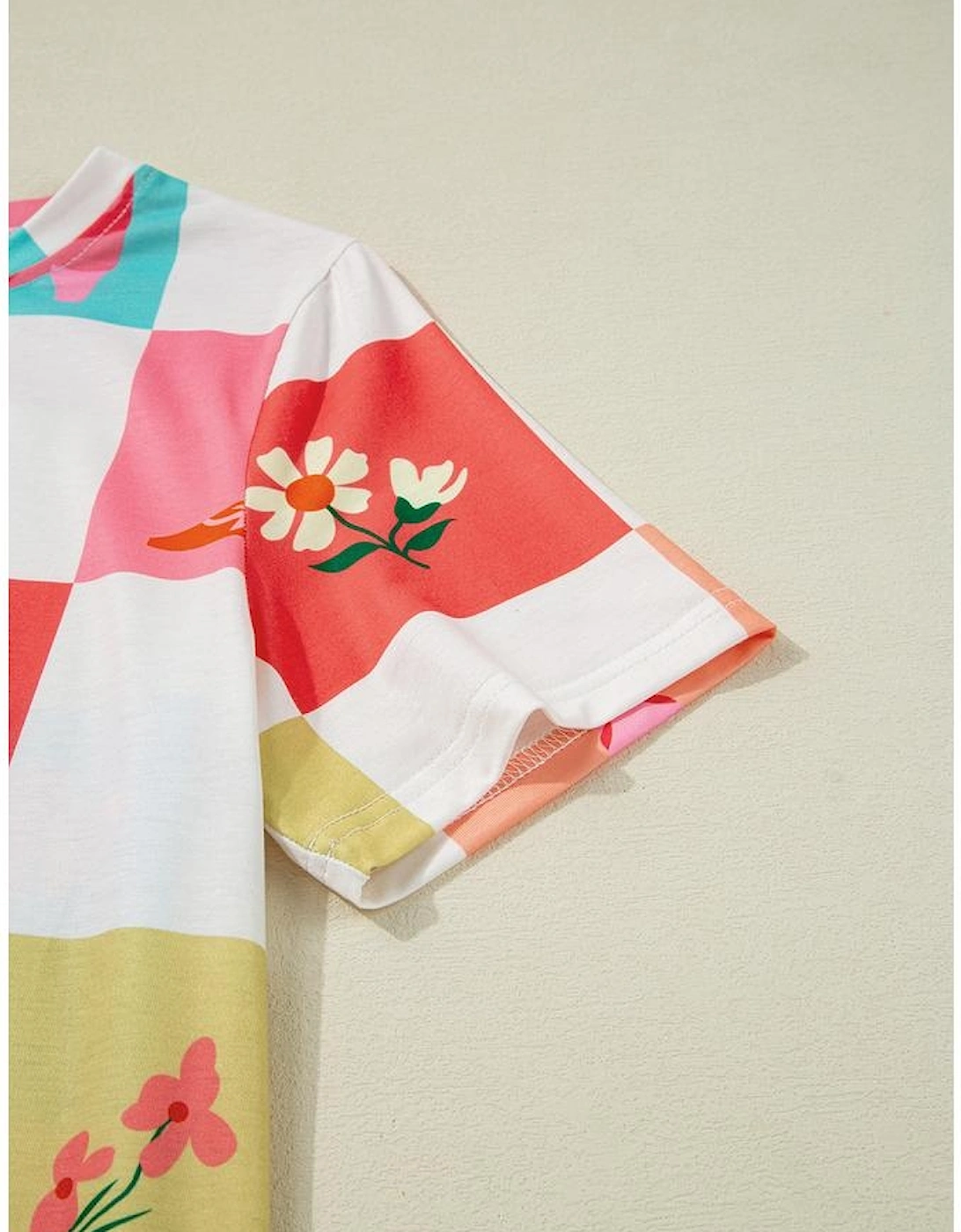 Orange Western Fashion Checker Print Crewneck T Shirt