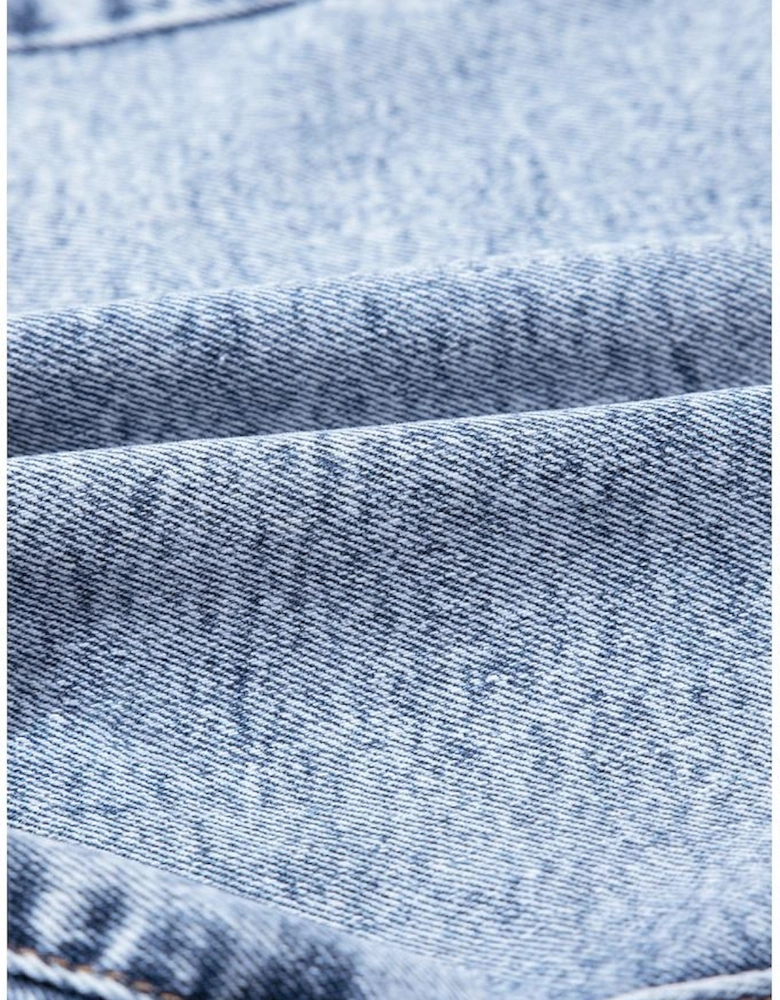 Beau Blue Rhinestone Light Wash Raw Hem High Waist Denim Shorts