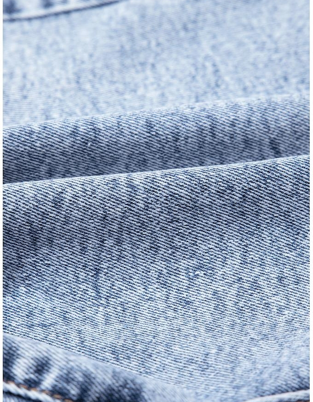 Beau Blue Rhinestone Light Wash Raw Hem High Waist Denim Shorts