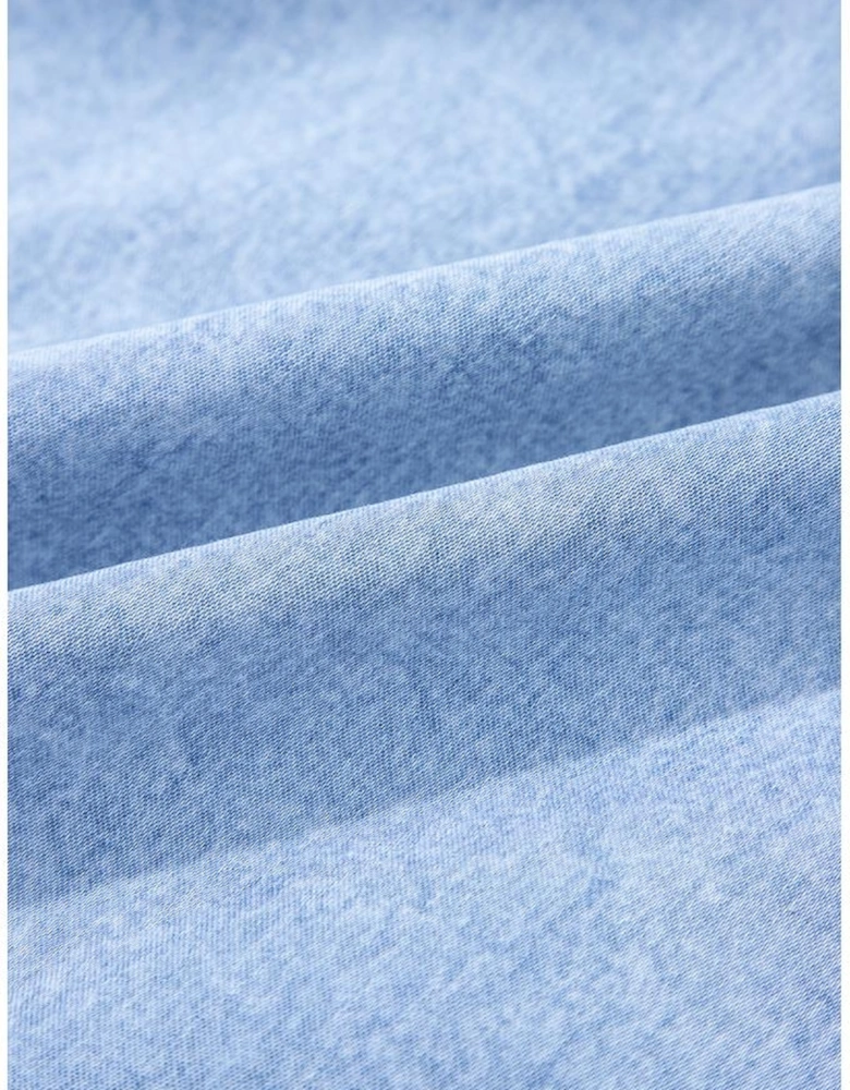 Beau Blue Bow Detail Spaghetti Straps Ruffle Hem Denim Short Dress