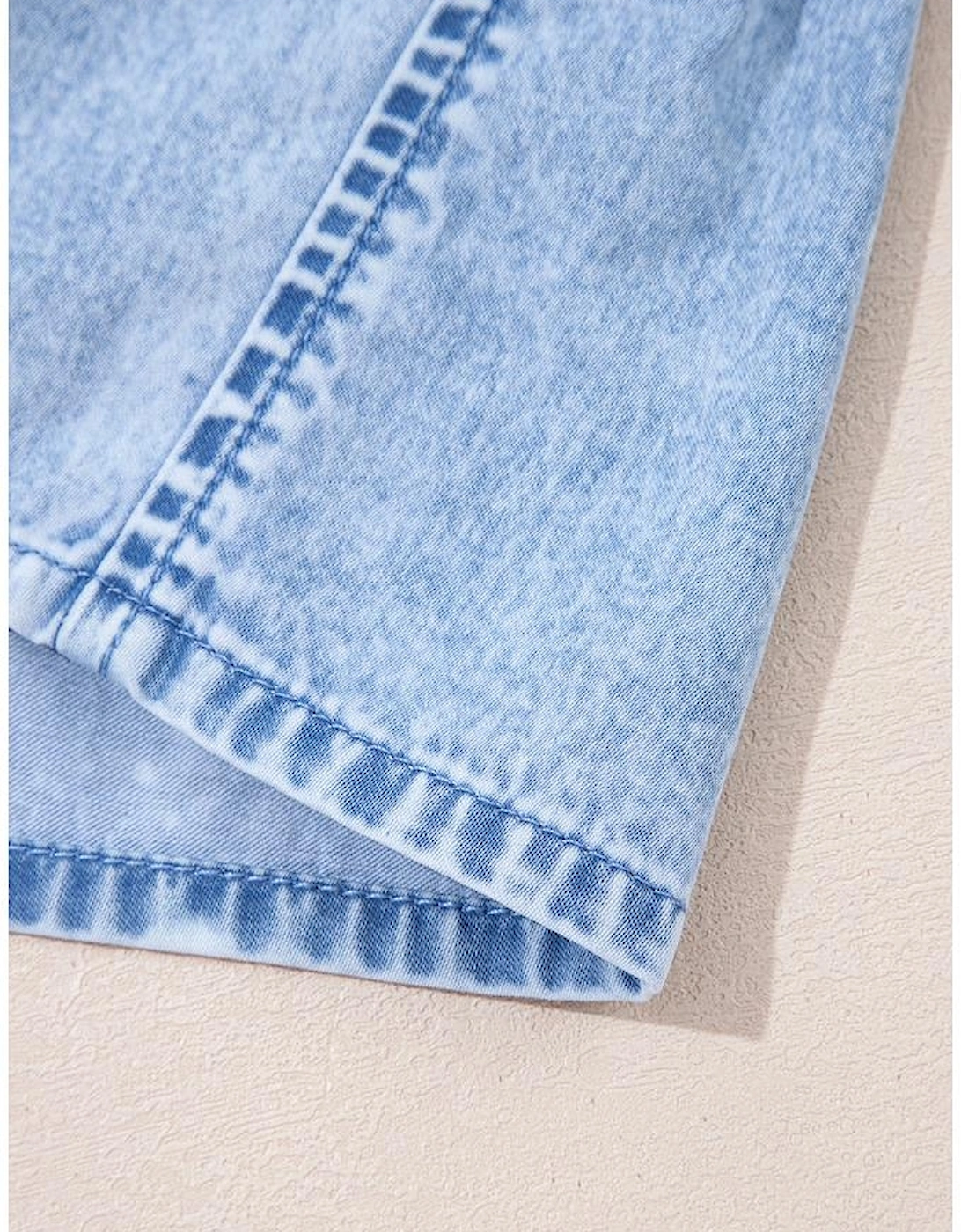 Beau Blue Bow Detail Spaghetti Straps Ruffle Hem Denim Short Dress