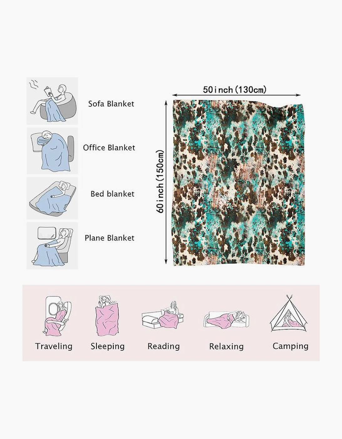 Multicolour Western Style Pattern Large Flannel Blanket, 5 of 4