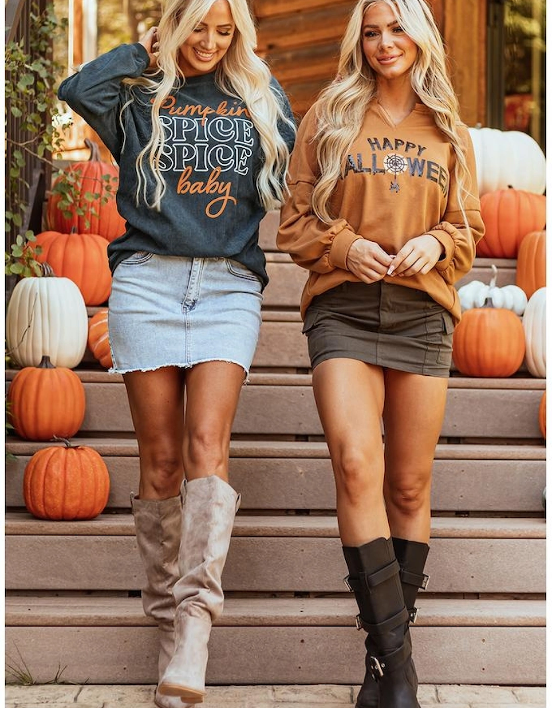 Chestnut Sequin Happy Halloween Graphic Notched Neck Long Sleeve Loose Top