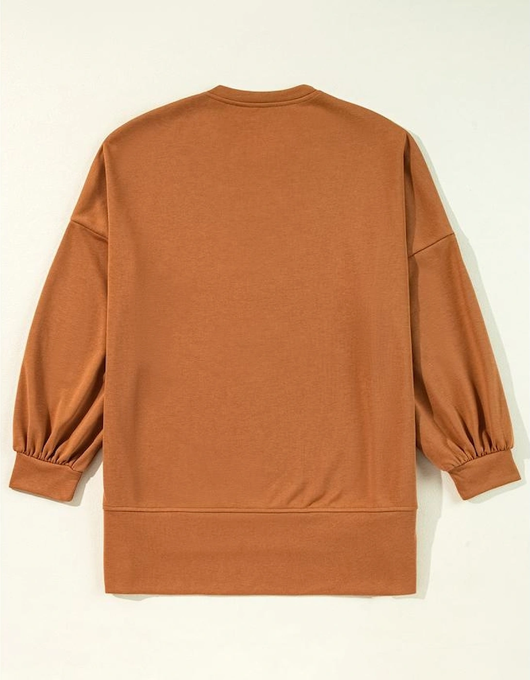 Chestnut Sequin Happy Halloween Graphic Notched Neck Long Sleeve Loose Top