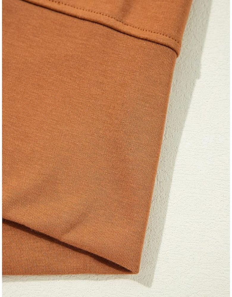 Chestnut Sequin Happy Halloween Graphic Notched Neck Long Sleeve Loose Top