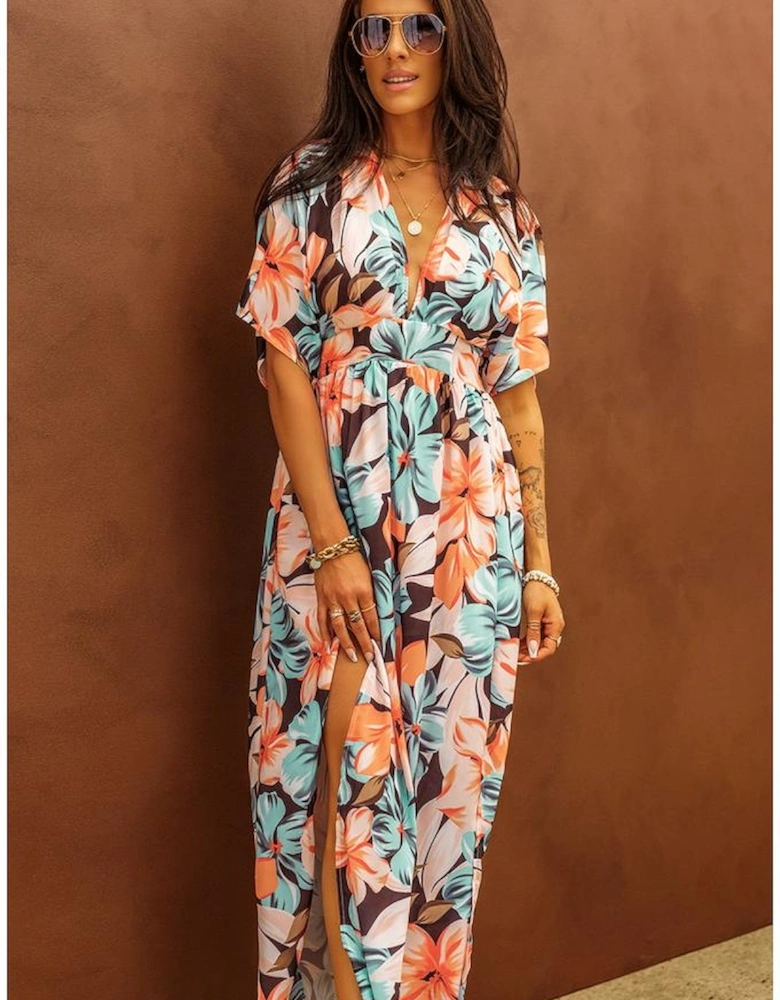 Azura Exchange Floral Kimono Long Dress with Slit