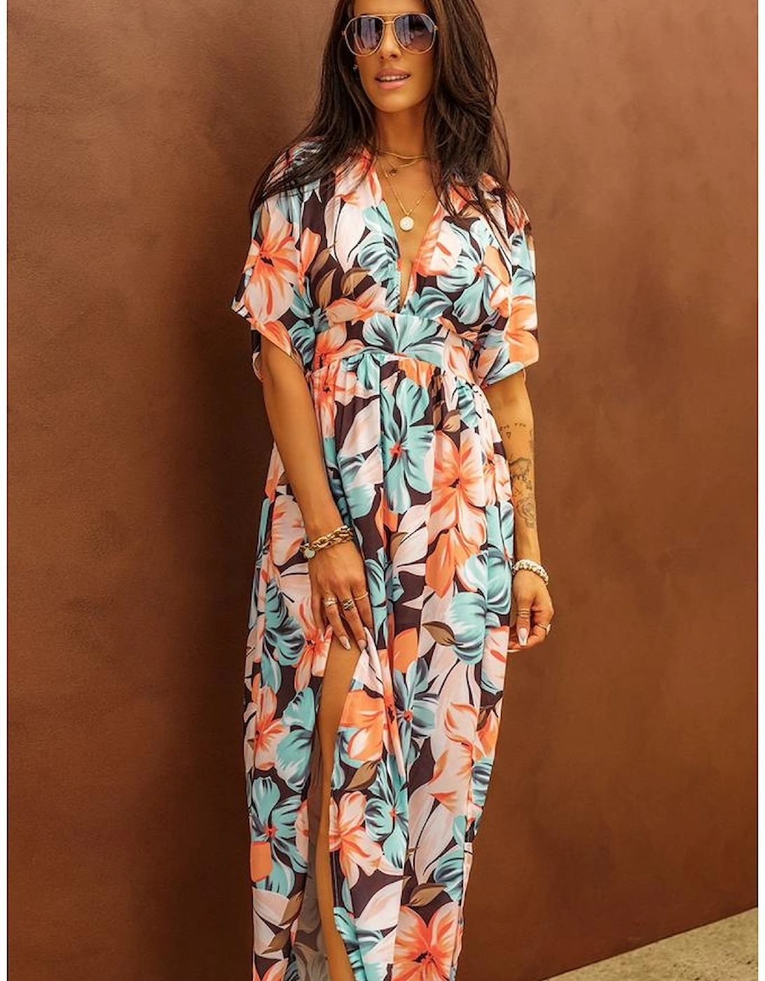 Azura Exchange Floral Kimono Long Dress with Slit, 7 of 6