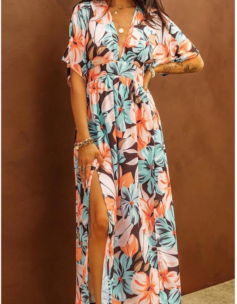 Azura Exchange Floral Kimono Long Dress with Slit