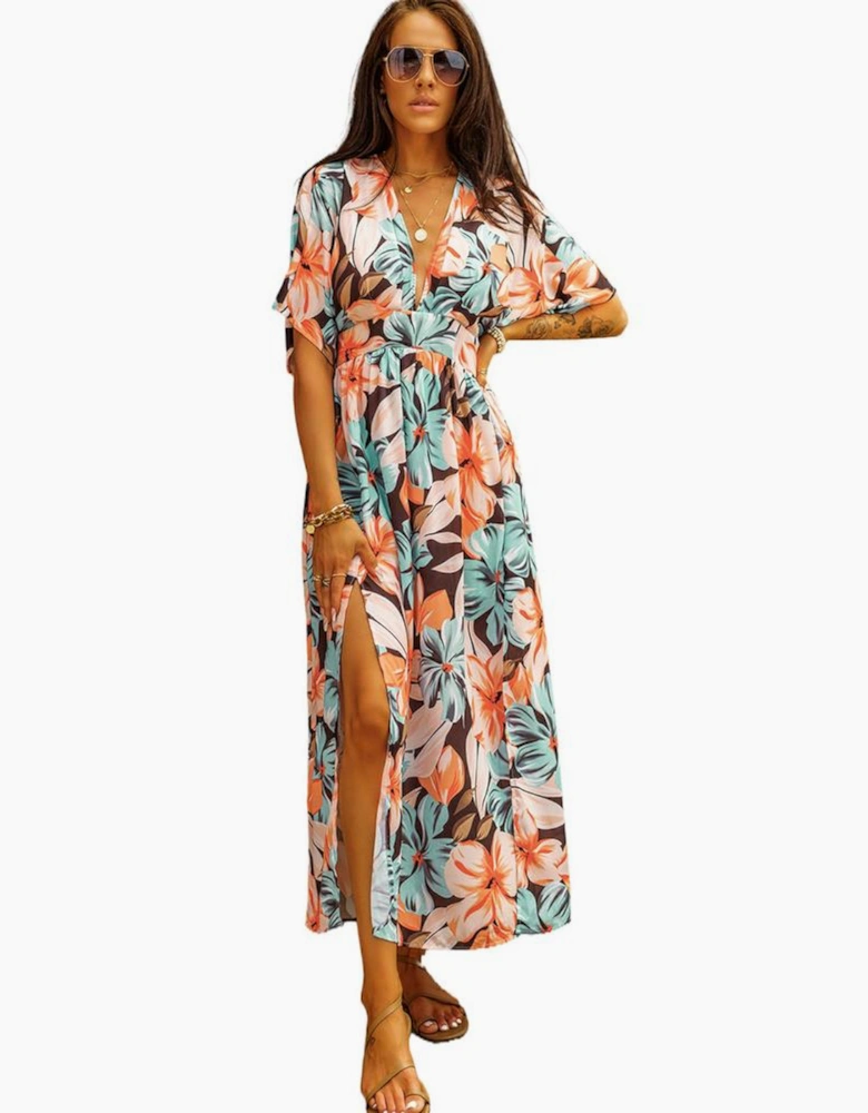 Azura Exchange Floral Kimono Long Dress with Slit