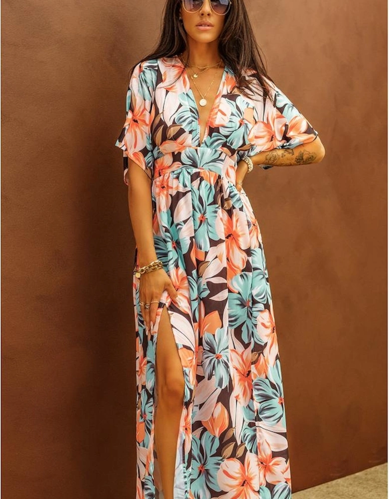 Azura Exchange Floral Kimono Long Dress with Slit