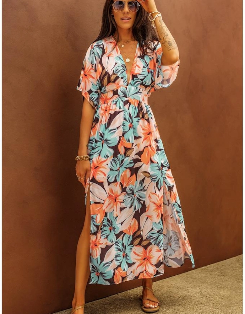 Azura Exchange Floral Kimono Long Dress with Slit