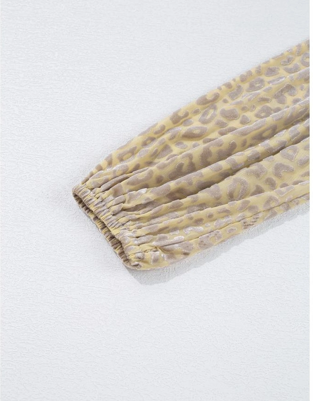 Beige Leopard Velvet Burnout Off Shoulder Long Sleeve Blouse