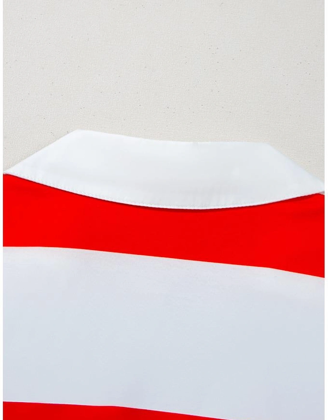 Red Stripe Collar V Neck Cuffed Dolman Short Sleeve Top