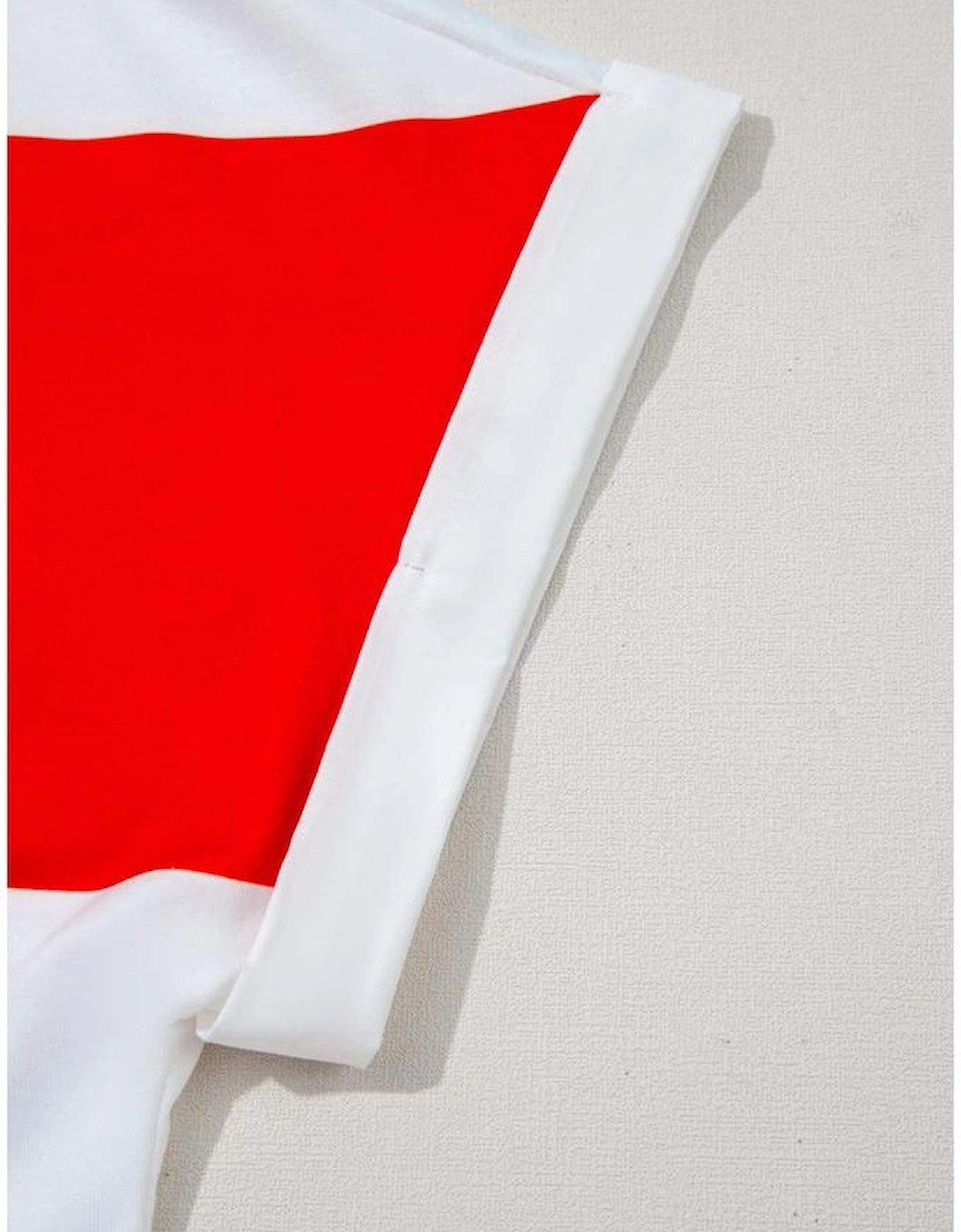 Red Stripe Collar V Neck Cuffed Dolman Short Sleeve Top