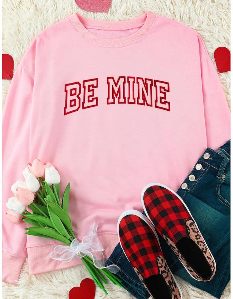 Pink BE MINE Puff Graphic Pullover Sweatshirt