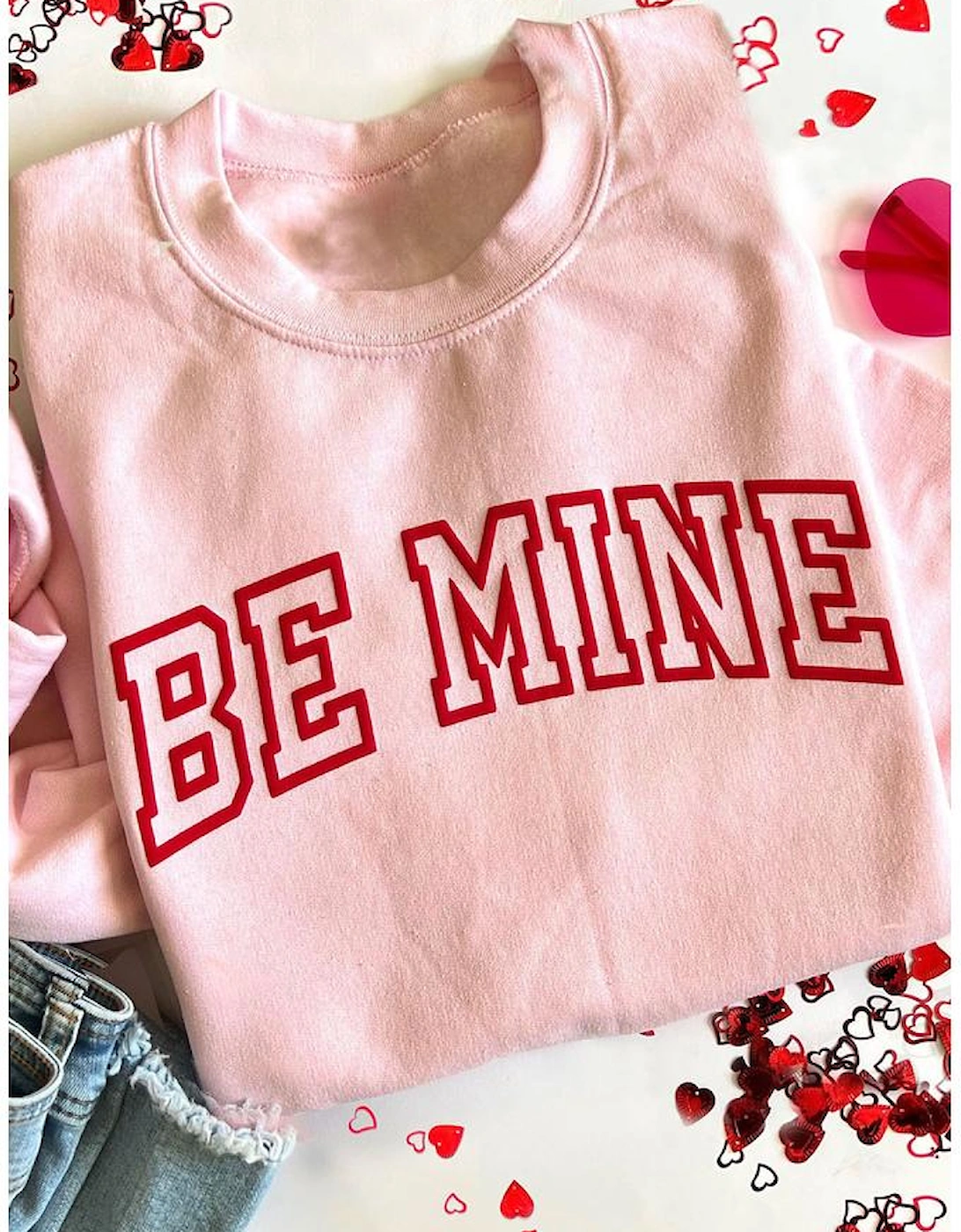 Pink BE MINE Puff Graphic Pullover Sweatshirt