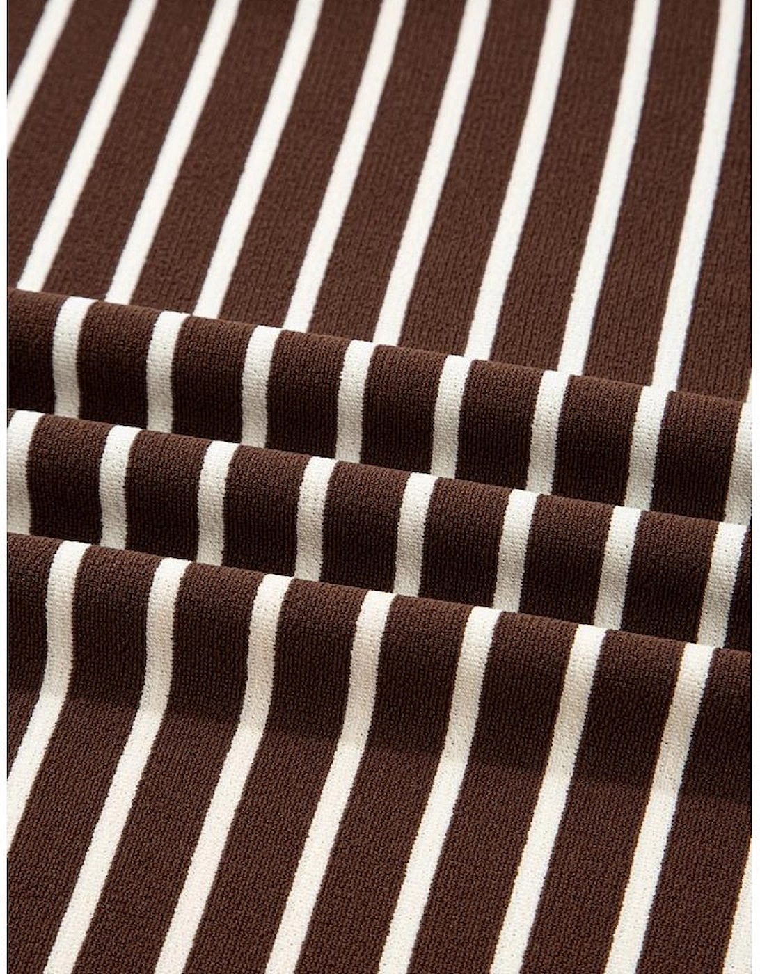 Brown Stripe Ribbed Cropped Crew Neck Long Sleeve T Shirt